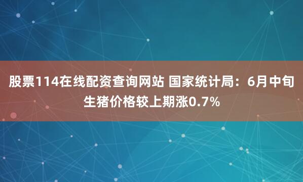 股票114在线配资查询网站 国家统计局：6月中旬生猪价格较上期涨0.7%